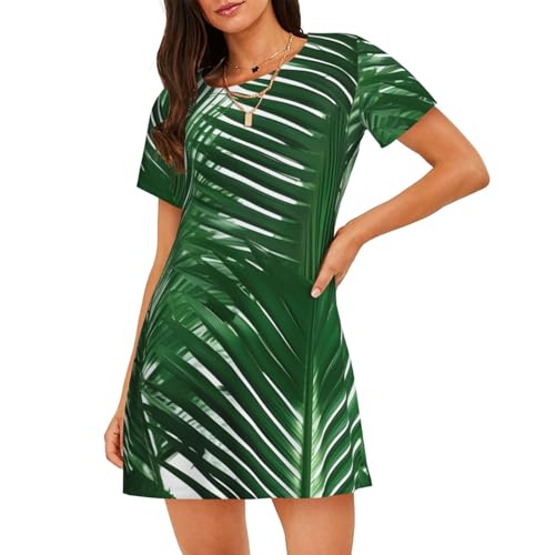 Chemise de nuit légère à motif palmier vert pour vos instants détente et matinées d'été