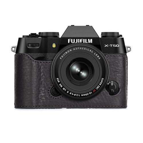 MUZIRI KINOKOO Fuji XT50 Case, Genuine Leather Protective Half Case Compatible for Fujifilm X-T50 Fuji XT50 Camera