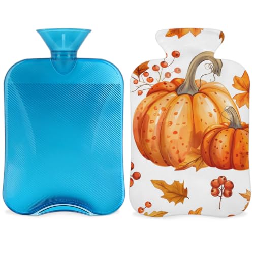 Hot Water Bottle with Soft Cover,2L Cute Pumpkin Hot Water Bag for Hot and Cold Compress, Hand Feet Warmer, Thanksgiving Pumpkin Rubber Hot or Cold Water Bottle Halloween Christmas Decorations