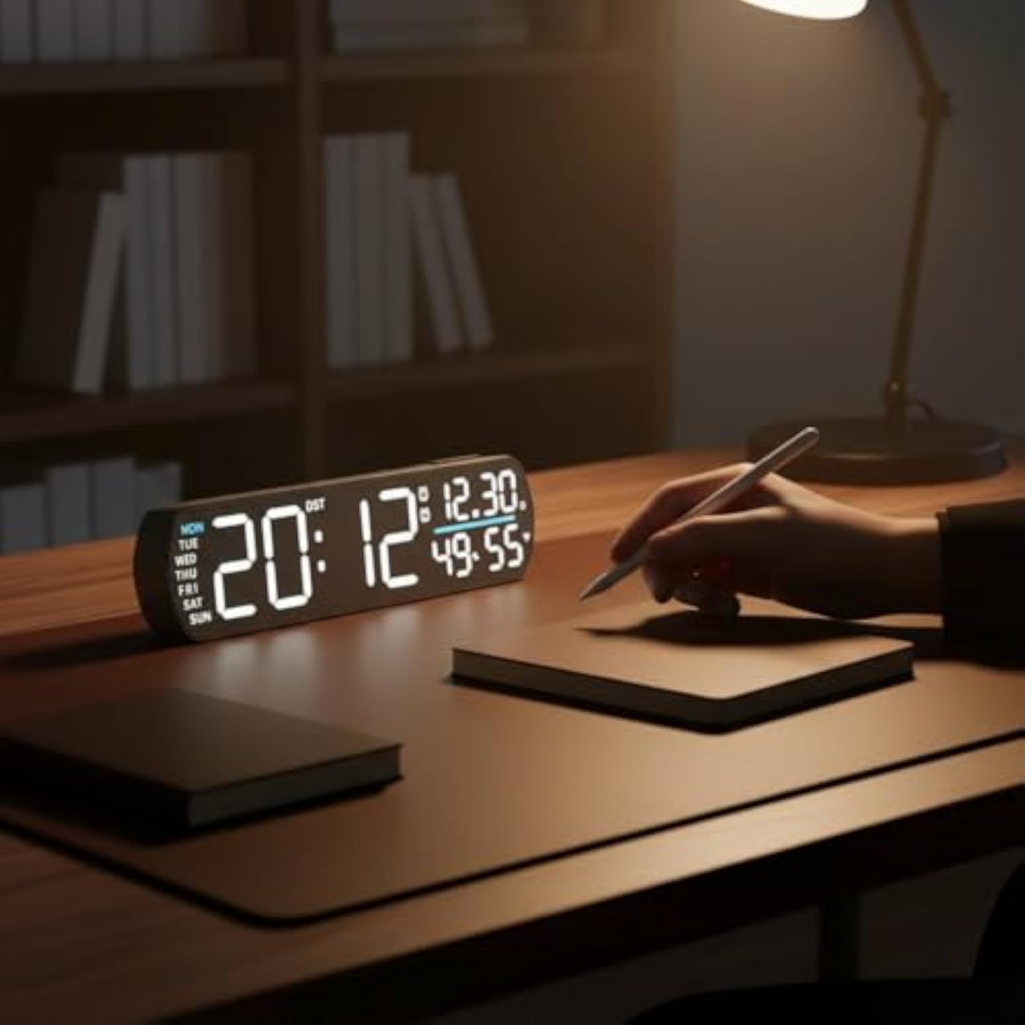 Multi-Function Digital Desktop Alarm Timepiece Wood Grain Finish