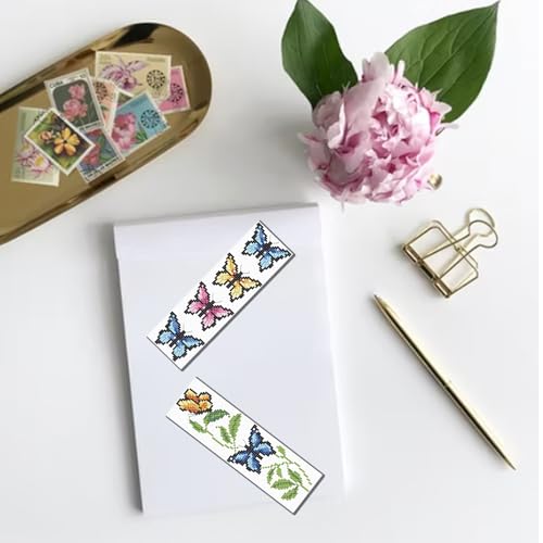Image of FREEBLOSS 6 Set Butterfly Cross Stitch Bookmark Kit Stamped Cross Stitch Kit Stamped Embroidery Bookmark with Instruction Cross Stitch Kits for Adults DIY Bookmark Kit 8.66''x3.14''