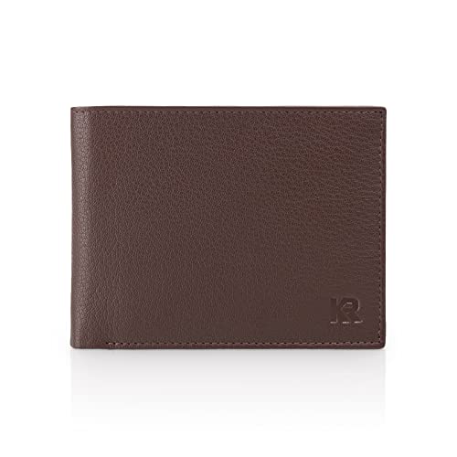 Kronify Leather Wallet Men | Rfid Blocking | Bifold & Trifold | Genuine Leather | 13 Card Slots | Coin Pocket | Gift Box | Natural Dark Brown #TOP2