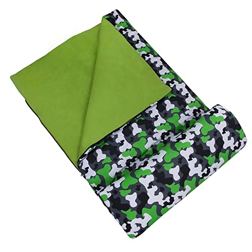 Image of Wildkin Kids Sleeping Bag - Roll-Up Design with Storage Bag for School, Travel & Camping - Green Camo