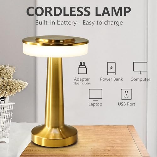 Image of Big White Round Table Lamp,Touch Sensor 3 Color Modes Warm Cool Natural Light, Adjustable Brightness, Rechargeable 1200mAh Battery, Portable LED Night Light for Bedroom Bedside Study Desk Uses