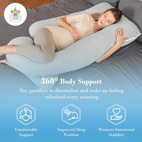 Image of Cute Castle Cooling Cover Pregnancy Pillows, Soft U-Shape Maternity Pillow with Removable Cover - Full Body Pillows for Adults Sleeping - Pregnancy Must Haves - Jumbo 57 Inch - Light Grey
