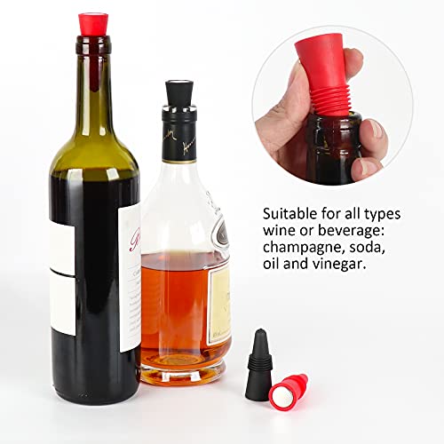 Szuah Wine Bottle Stopper (Set Of 5), Silicone Reusable Wine And Beverage Bottle Stopper With Grip Top, Assorted Color.(Red, Blue, Orange, Purple, Black) #TOP3