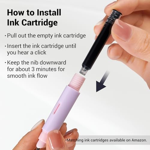 Image of WRITECH Fountain Pen Soft Grip: Fine Nib Black Ink Pen with 3 Ink Cartridges and 1 Replacement Nib Set Smooth Writing for Journaling Calligraphy Gift (Pink)