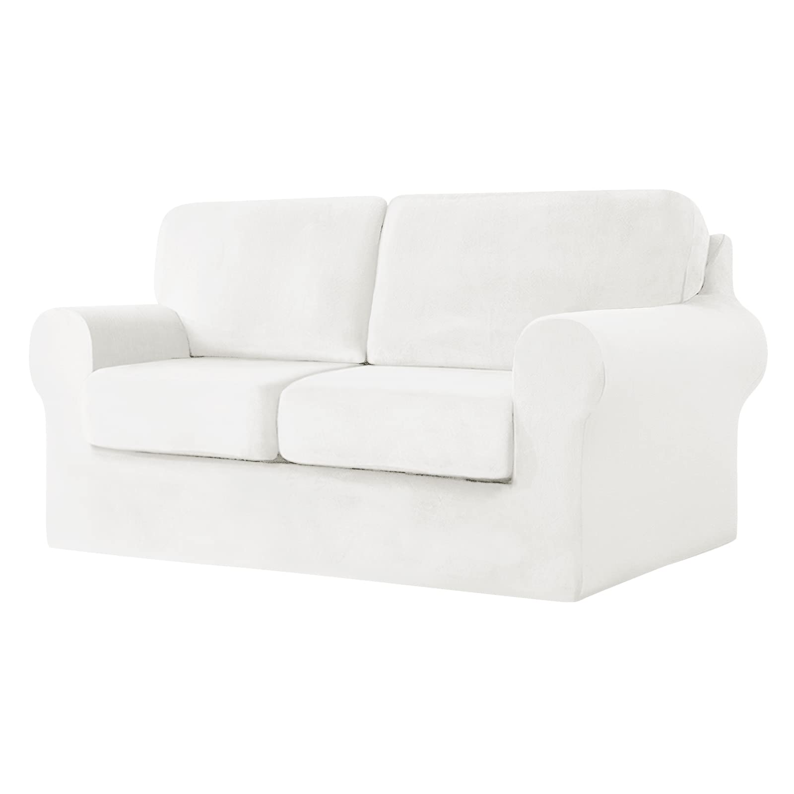 SYLC Sofa Cover with Separate Seat Cushions and Backrests Stretch Velvet Sofa Slipcover Couch Covers Furniture Protector Split Combined (White,Large 2 Seat Set 5 PCS)