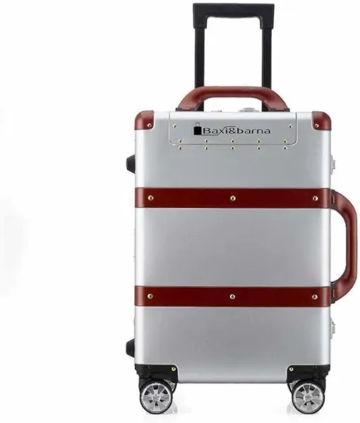 Baxi&barna Aluminium Carry on Hard Shell Spinner Luggage 20 Inch Suitcase with TSA Lock Carry-On Silver (15x8.3x22.9 Inch)