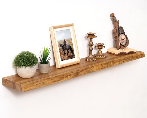 Marsmiles 40 inch Floating Shelves for Wall Elm Wood Live Edge Shelves Wall Mounted|Rustic Long Floating Shelves with Invisible Bracket for Bathroom Living Room Kitchen|Natural 1 Pack