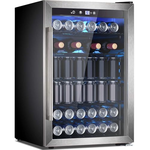 Image of Electactic 145 Can Beverage Refrigerator, 37 Bottle Wine Fridge with Smart Temperature Control, 4.4 CU FT Quiet Freestanding Mini Fridge with Child Lock Panel for Family Restaurant Bar