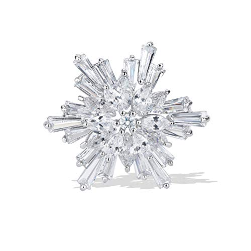 Image of Women's Cubic Zircon Snowflake Brooch Pins Elegant Clear Crystal Ice Flower Lapel Pin Breastpin