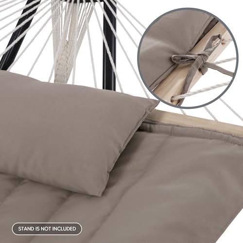 Image of SUNCREAT Hammocks 2 Person Hammock with Hardwood Spreader Bar, Double Rope Hammock with Polyester Pad, Brown