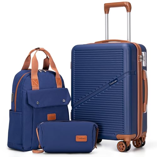 Image of Cosbarn Carry On Luggage,3 Piece Suitcase Set,22x14x9 Airline Approved