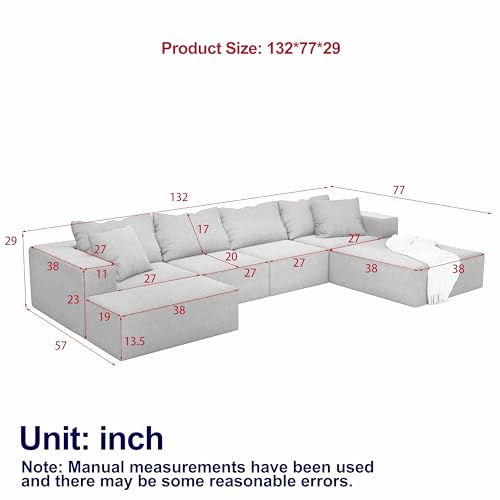 Image of 132 inch Modular Sectional Sleeper Sofa Couch, Modern Cloud Chenille Sectional Couch with Ottoman, Boneless U Shape Couches for Living Room, Free Combination, No Assembly Required, Black