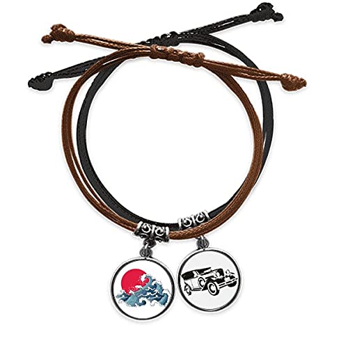 Bracelet mer Le Japon Red Sun chaîne de main en corde et cuir aquarelle