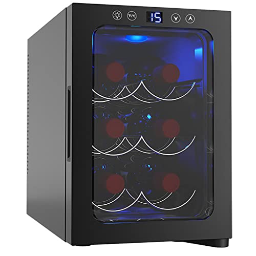 6 Bottiglia di Vino Thermo Electric Wine Cooler, refrigeratore Counter Top Wine Cellar con Display Digitale della Temperatura, Frigorifero Indipendente Porta in Vetro Affumicato