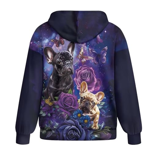 Showudesigns Jacken mit Reißverschluss für Damen, Übergröße, Hoodies und Sweatshirts, Herbstpullover, Frühlings-Tops, Französische Bulldogge, L