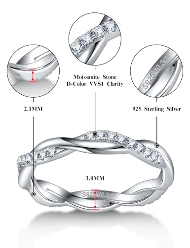 Moissanite Wedding Band Twisted Rope Infinity Eternity Rings for Women 925 Sterling Silver Rings Stackable Engagement Anniversary Band Size 4-112