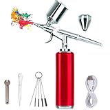 YRHOT 充電式エアブラシ コードレスエアブラシ コンプレッサー付き 口径0.3mm ダブルアクション 圧力調節可能 USB type-C 模型 プラモデル 塗装 ネイルアート エアブラシアート エアブラシ初心者（トリガーハンドピースタイプ）赤色