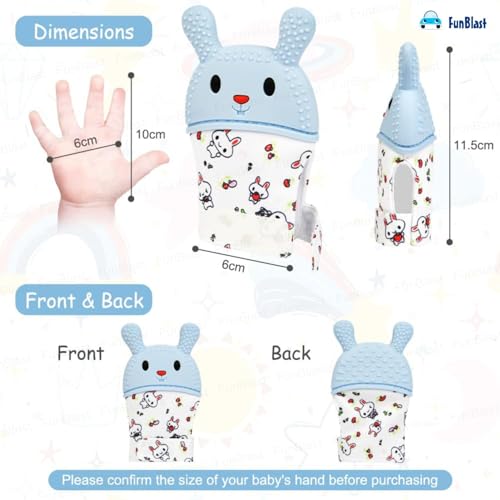 Image of FunBlast Baby Teething Mitten - Soft Silicone Teether Glove for Infants, BPA-Free, Safe & Comfortable Teething Toy for 3+ Months Babies, Toddlers, Infants (LightBlue-)