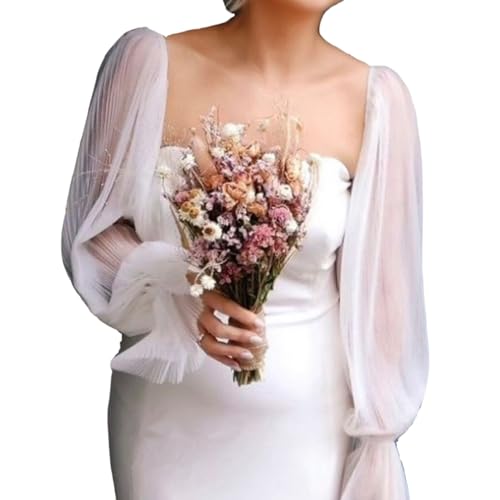 Image of Pleated Tulle Detachable Long Sleeves for Wedding Dress, White, Light Ivory
