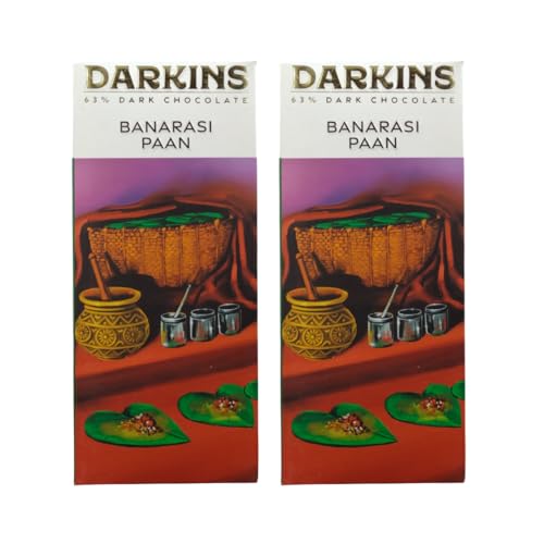 Image of Darkins Dark Chocolate | 63% Dark Chocolate With Banarsi Paan | Vegan | Gluten-Free | Hand Crafted Chocolate | Natural Chocolate Bar | 50 Gm Each Pack of 2