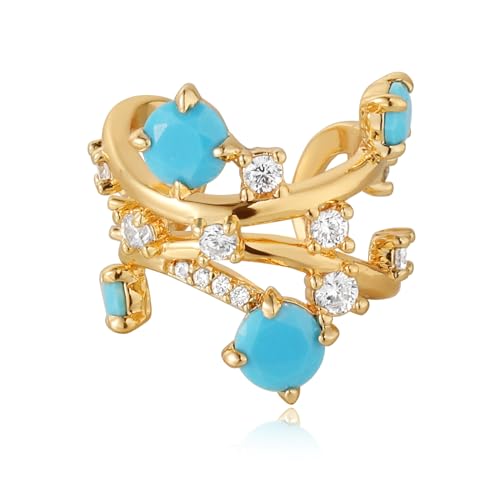 Manchette d'oreille turquoise en plaqué or 14k style bohème