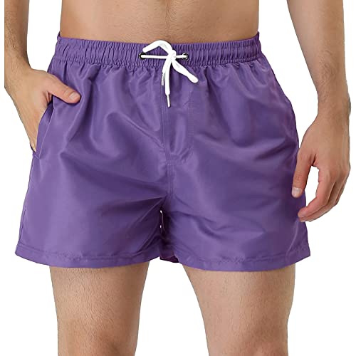 Lars Amadeus Men's Summer Drawstring Waist Solid Color Mesh Lining Swimming Board Shorts