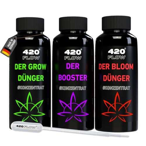 Dünger Set Indoor & Outdoor Pflanzen dünger für Wachstumsphase & Blütephase Grow Bloom & Booster Flüssigdünger Komplettpaket Nährstoffversorgung Starter Set (250ml)