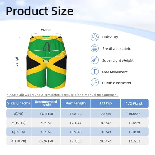 Jamaica Flag Youth Beach Pants, Soft and Breathable, with Drawstring Waist, Suitable for Sports and Leisure. 5
