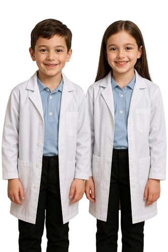 Kids White Lab Coat Doctor Scientist Costume | Premium Cotton Fabric Role Play Outfit for Boys & Girls | Dress Up Costume for Science Experiments Career Day & Halloween (Sizes 614 Years)