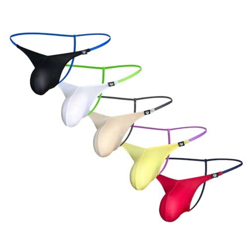 Gogobear Men's Ice Silk Thong T-Back Bulge Pouch Panties Underpants Low Rise Stretch Underwear