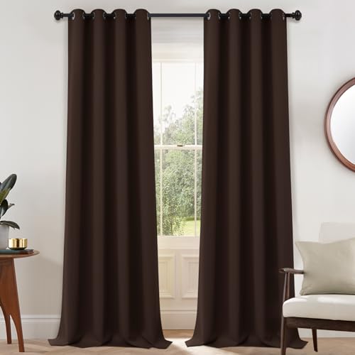 Yakamok Blackout Curtains for Bedroom 2 Panels Set 108 Inch Length Thermal Insulated Room Darkening Dark Black Out Drapery Grommet Window Treatments Drapes for Living Room, 52x108, Chocolate Brown