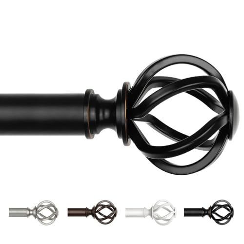 USFOOK Tringle Rideau Noir 80 à 148 cm, 22 mm de Diamètre Tringle à Rideaux Extensible, Barre Rideau Réglable avec Embouts Floraux avec Supports pour...