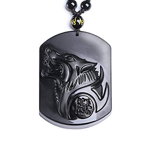EASTCODE Charming Obsidian Pendant Necklace Obsidian Crystal Pendant Necklace Pattern with Extend Bead Chain for Men or Women