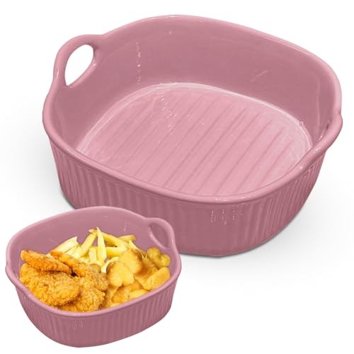 Doppelohr Keramik Backschale, 650 ml Auflaufform Keramik, Ofenform Mit Keramikgriffen, Auflaufform Große für Souffle Creme Brulee Lasagne Tiramisu Pudding, 18.5x17x6.5cm (Himbeerrot)