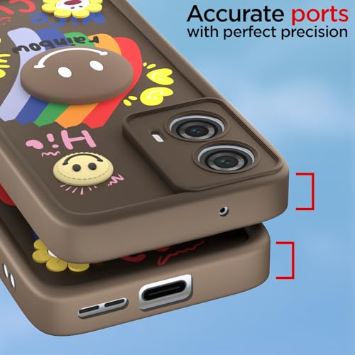 Image of Pikkme Back Cover for Motorola Moto Edge 50 Fusion 5G / Moto G96 5G | Soft Silicone| Cute Rainbow Smile & 3D Cartoon Flower Design | Shockproof Raised Camera Protection Bumper Case (Brown)