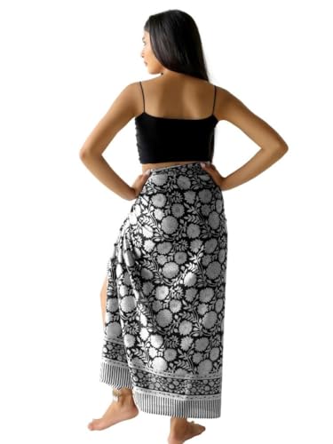100% Cotton Sarong Coverup for Women Indian Hand Block Print Swimsuit Pareo Wrap Skirt Beach Bikini Cover Up Long (73" x 43")3