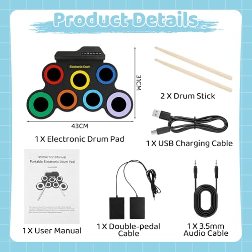 Batterie électronique drum set OFFCUP portable avec 7 pads et 2 pédales