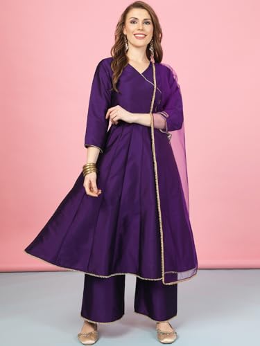 Image of A.T.U.N. (ALL THINGS UBER NICE) Cotton Women Anarkali Paneled Kurta With Palazzos & Dupatta