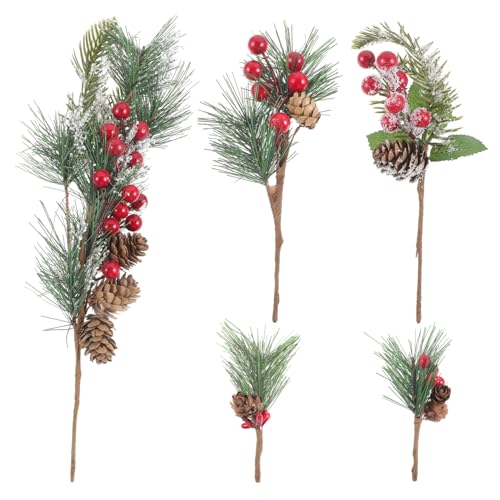 OKUMEYR 1Set Artificial Christmas Pine Needle Picks with Red Berries Pine Cones for Holiday Decor DIY Crafts and Xmas Table Centerpieces Enhance Festive Atmosphere