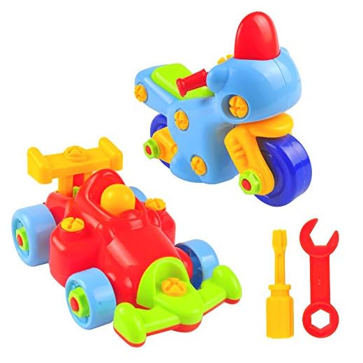 Take Apart Toy Car Activity Set for Boys and Girls with Screwdriver Tools, Stem Educational 2 Building Pull Apart F1 Race Car and Motorcycle for Toddlers and Kids, 50 Pieces Kit Best for Children 3+