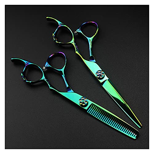 Ciseaux de coiffure de 6 pouces cercle vert pour coupe et ciseaux amincissants à dents - 5