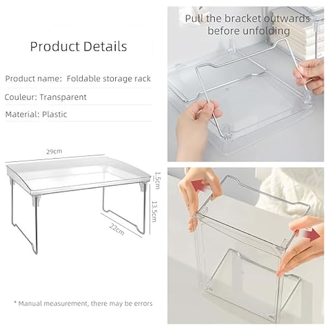 Pack of 2 Foldable Acrylic Storage Shelf Organizer Small Transparent Display Rack for Desktop Countertop Dressing Table Office Dorm Kitchen Bathroom