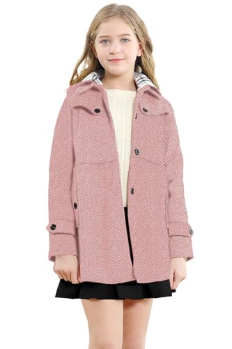 Image of Betusline Girls' Dress Coat, Kids Hoodie Wool Blend Coats Fall Winter Outerwear Peacoat,2-14 Years