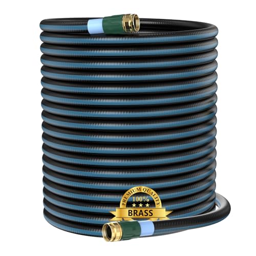 Heavy Duty Garden Hose 50ft x 1/2 Non-Expandable & Flexible Water Hose Lightweight Hybrid Hose Leak-Proof 3/4 Solid Brass Alloy Connector Fittings Durable Flexible and Kink-Free