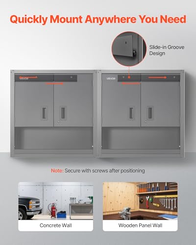 VEVOR Hängeschrank Werkstatt, 762 x 305 x 762 mm, Werkzeugschrank aus Stahl mit abschließbaren Türen & verstellbarem Regal, Wandhängeschrank für Garage, Keller, Küche, Lager, schwarz