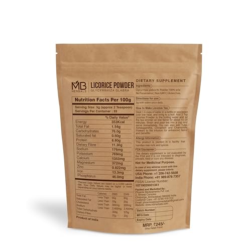 MB Herbals Licorice Root Powder 100 gram Glycyrrhiza glabra Mulethi Yastimathu
