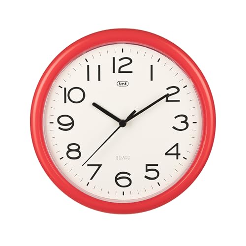 Trevi OM 3301 - Reloj de pared silencioso de 25,5 cm de diámetro con maquinaria de cuarzo, color rojo